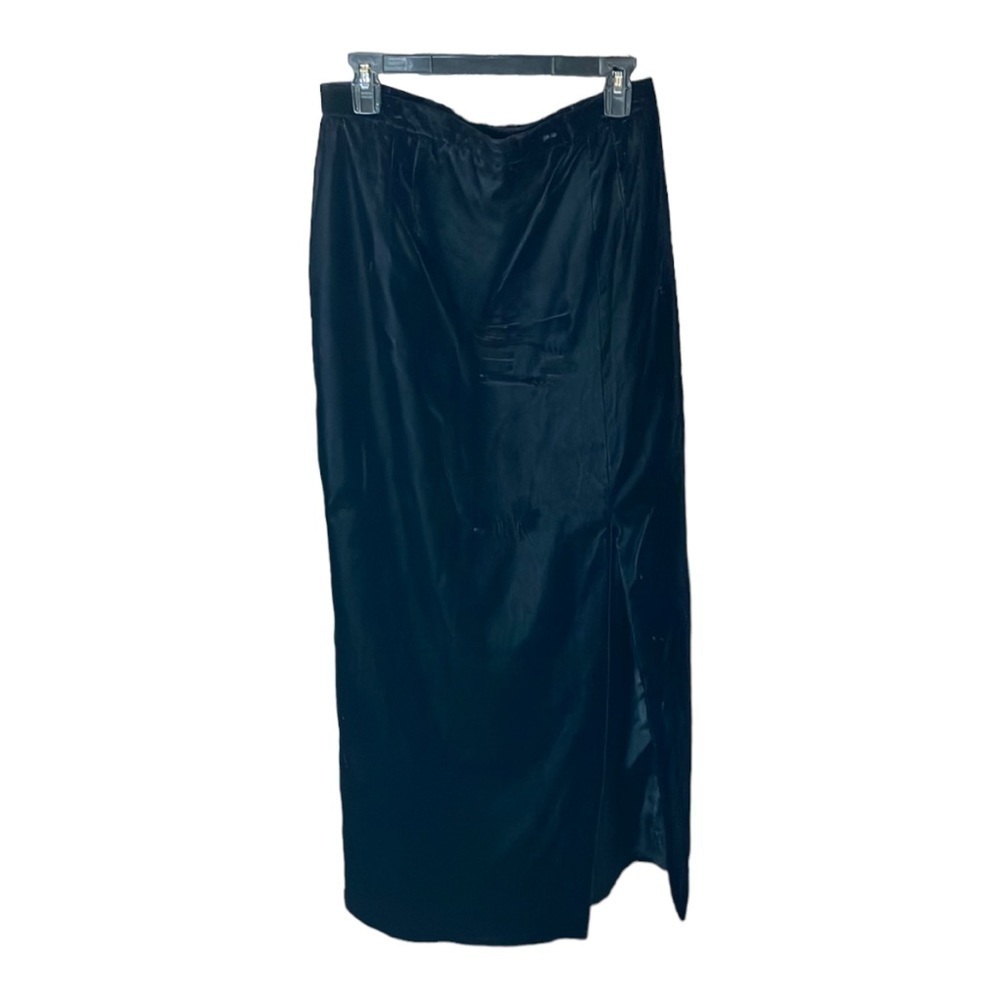Patra Navy Blue Velvet Lined Maxi Pencil Skirt Asymmetrical Side Split FLAW Sz M